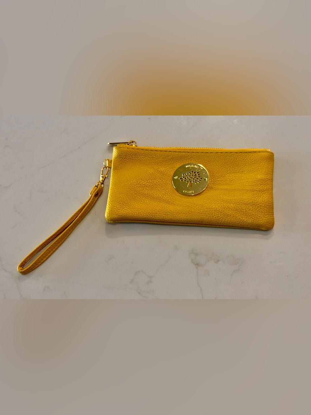 Mulberry Vintage Yellow Leather Wristlet with Gold Tree Emblem